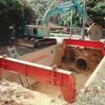 Archspread_shoring_Aluminium-shoring-with-arch-spreader-in-ground One of our excavation support methods - shoring