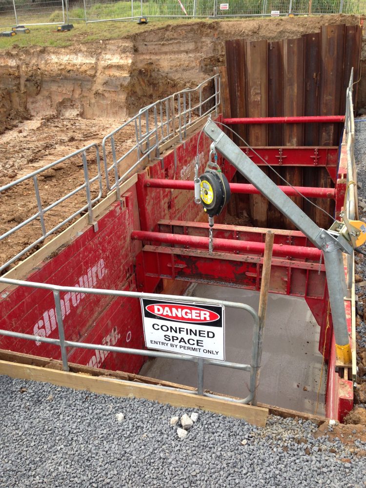 A Davit Arm installed on a Steel Shoring Box