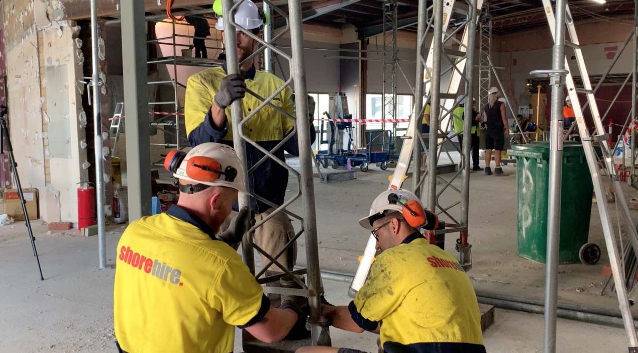 Our rigging team installing Trishores on a propping job Our rigging team installing Trishores on a propping job